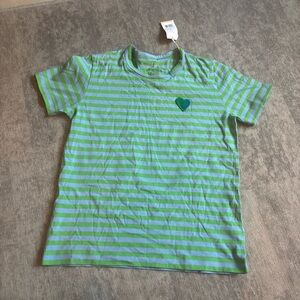 NWT Tory Sport Striped Heart Shirt S Lily pad Classic Stripe Short Sleeve Blue